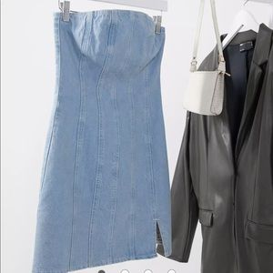 ASOS DESIGN Hourglass denim seamed mini dress in lightwash